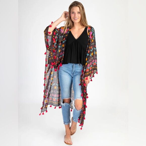 Natural Life  Nandita Tassel Floral Kimono One Size NWT - Picture 5 of 11